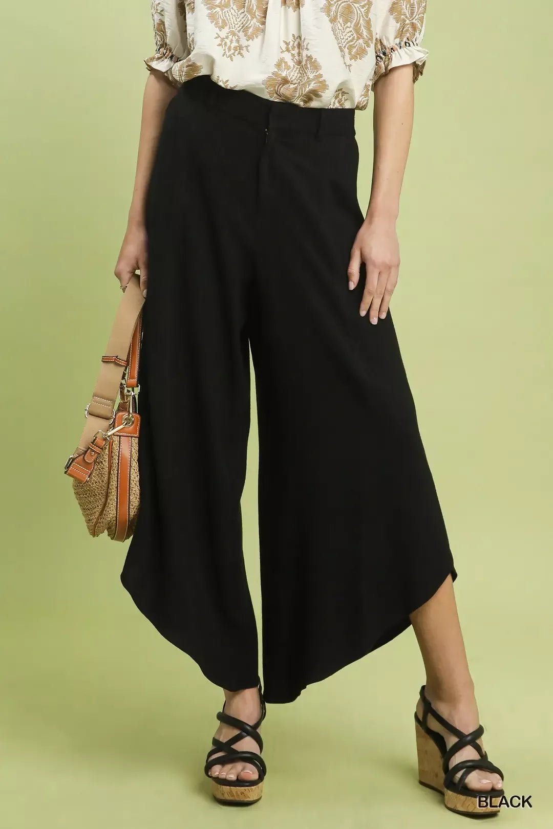 asymmetrical layer button wide leg dress pants Solid asymmetrical straight leg pants set - White - S