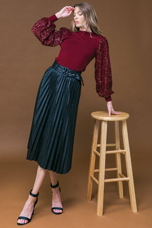 Sequin Puff Sleeve Sweater - Green or Burgundy