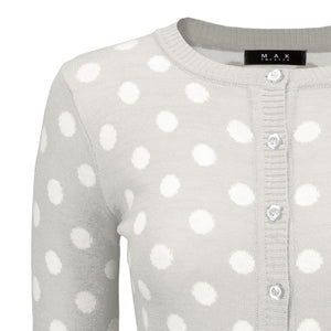 Polka Dot Jacquard 3/4 Sleeve Sweater Cardigan