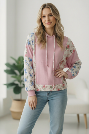 Sweet Spring Blossoms Color Block Hoodie