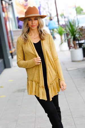 Face the Day Mustard Two-Tone Ruffle Cardigan Red Lolly 
