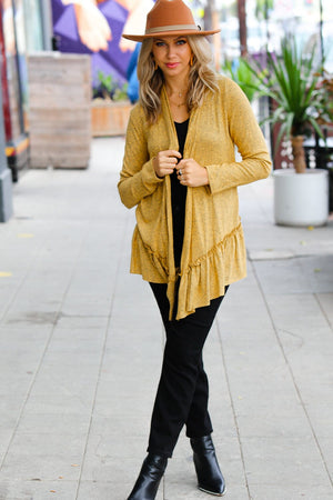Face the Day Mustard Two-Tone Ruffle Cardigan Red Lolly 