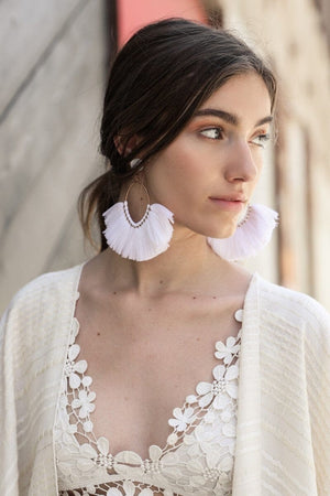 Fan Tassel Earrings Jewelry Leto Collection White 