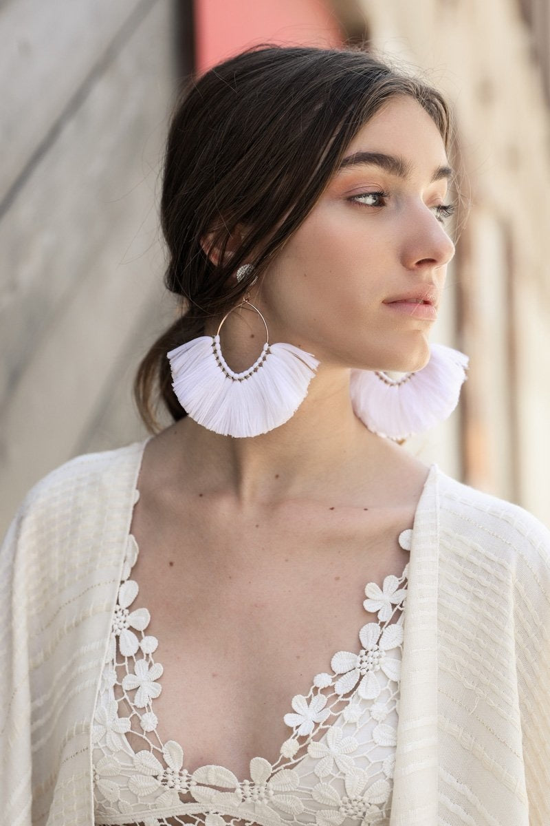 Fan Tassel Earrings Jewelry White