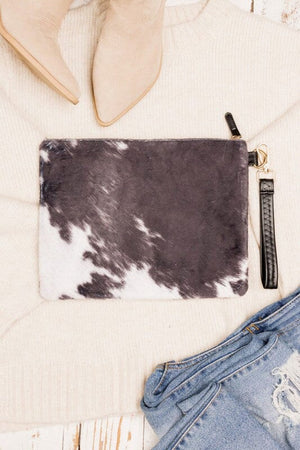 Faux Fur Cow Animal Print Clutch Aili's Corner 