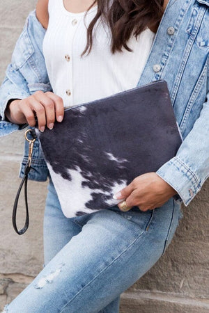 Faux Fur Cow Animal Print Clutch Aili's Corner 