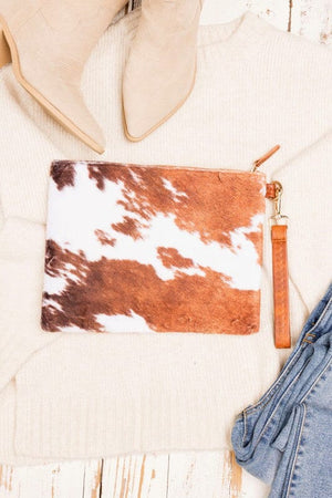 Faux Fur Cow Animal Print Clutch Aili's Corner 