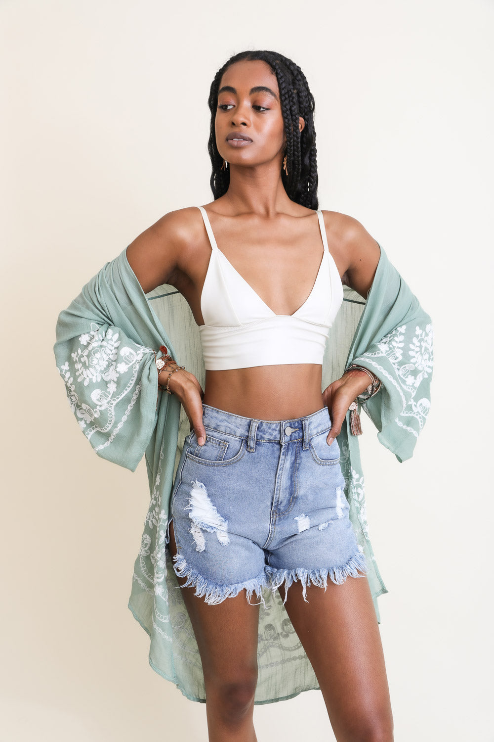 Faux Leather Longline Bralette Small / Ivory