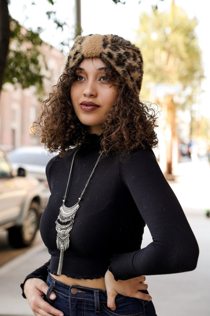 Faux Leopard Head Wrap Hats & Hair Camel