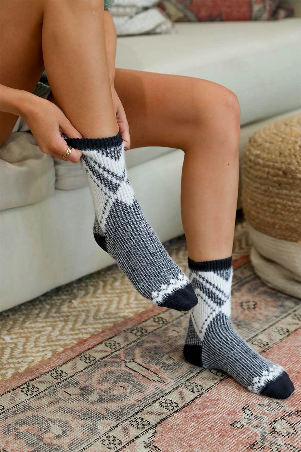 Faux Mohair Diamond Pattern Socks Socks Leto Collection Black 