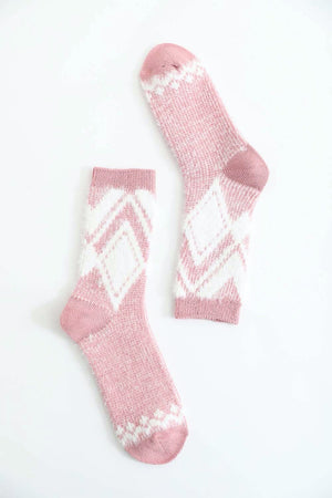 Faux Mohair Diamond Pattern Socks Socks Leto Collection Pink 
