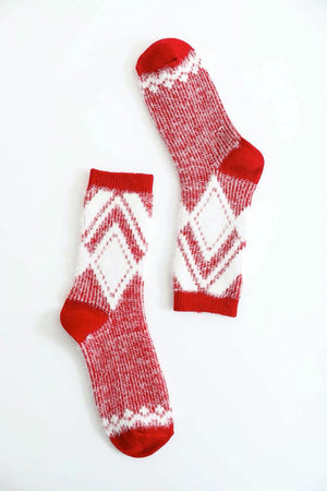 Faux Mohair Diamond Pattern Socks Socks Leto Collection Red 
