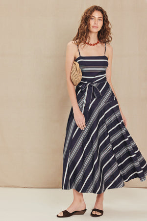 Sweet Escape Stripe Woven Midi Dress - Navy or Tomato Red