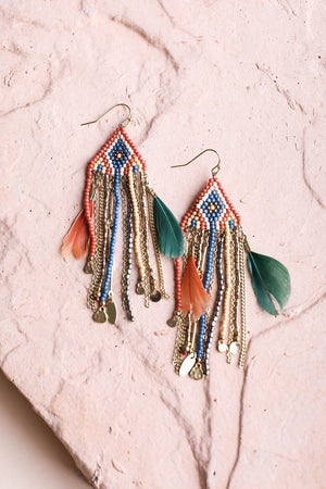 Feather & Beads Boho Earrings Jewelry Leto Collection 