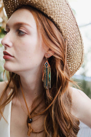 Feather & Beads Boho Earrings Jewelry Leto Collection Rust 