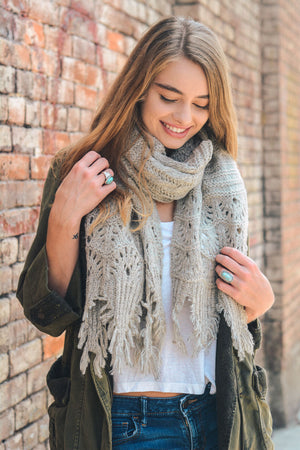 Feather Knit Boho Scarf Scarves Oatmeal