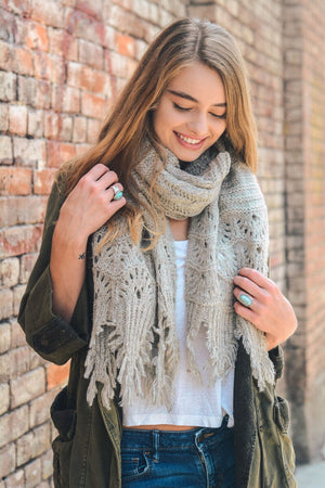 Feather Knit Boho Scarf Scarves Leto Collection Oatmeal 