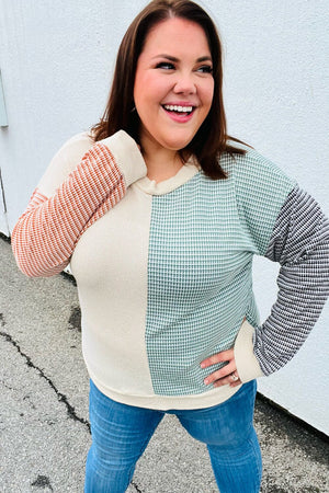 Feeling Casual Rust & Olive Two-Tone Knit Color Block Top Haptics 