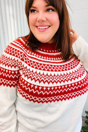 Feeling Festive Ivory & Red Fair Isle Mock Neck Sweater Haptics 