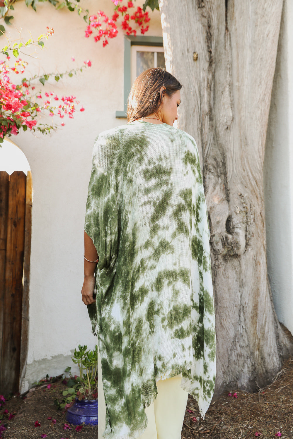 Festive Tie-Dye Kimono Olive