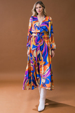 BOLD ADVENTURES WOVEN SATIN MIDI DRESS