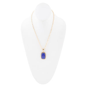 Filigreed Blue Agate Golden Pendant Necklaces