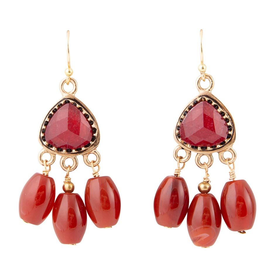 Filigreed Merlot Red Quartz Golden Drop Earrongs