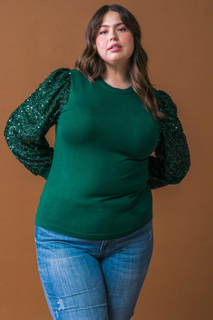 Sequin Puff Sleeve Sweater - Green or Burgundy