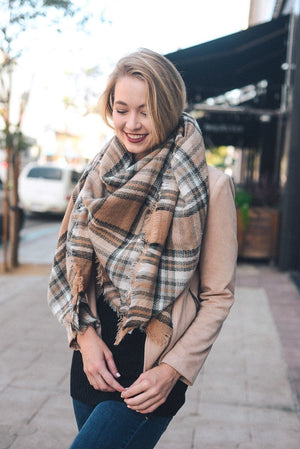Flannel Frayed Edge Blanket Scarf Scarves Leto Collection 