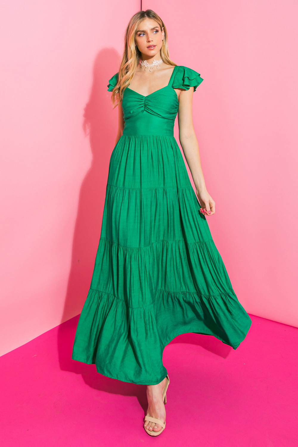 green emerald velvet dress Rvca Steady Woven Ankle Dress L Flying Tomato Green / L
