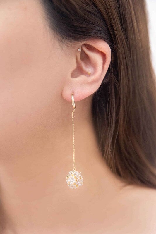 Floral Ball Drop Hoop Earrings Lovoda Gold OS 