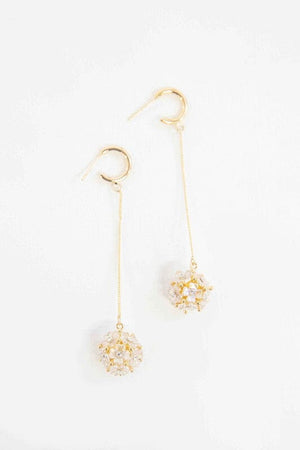 Floral Ball Drop Hoop Earrings Lovoda Gold OS 