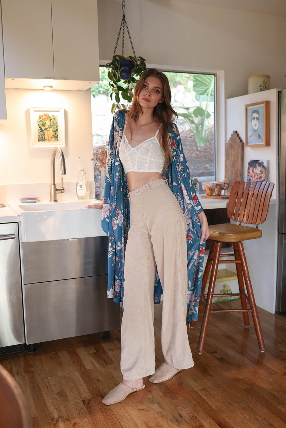 Floral Butterfly Sleeve Kimono Teal