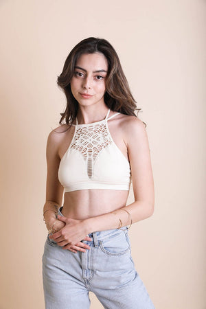 Floral Cutout Seamless High Neck Bralette Leto Collection XS/S Ivory 