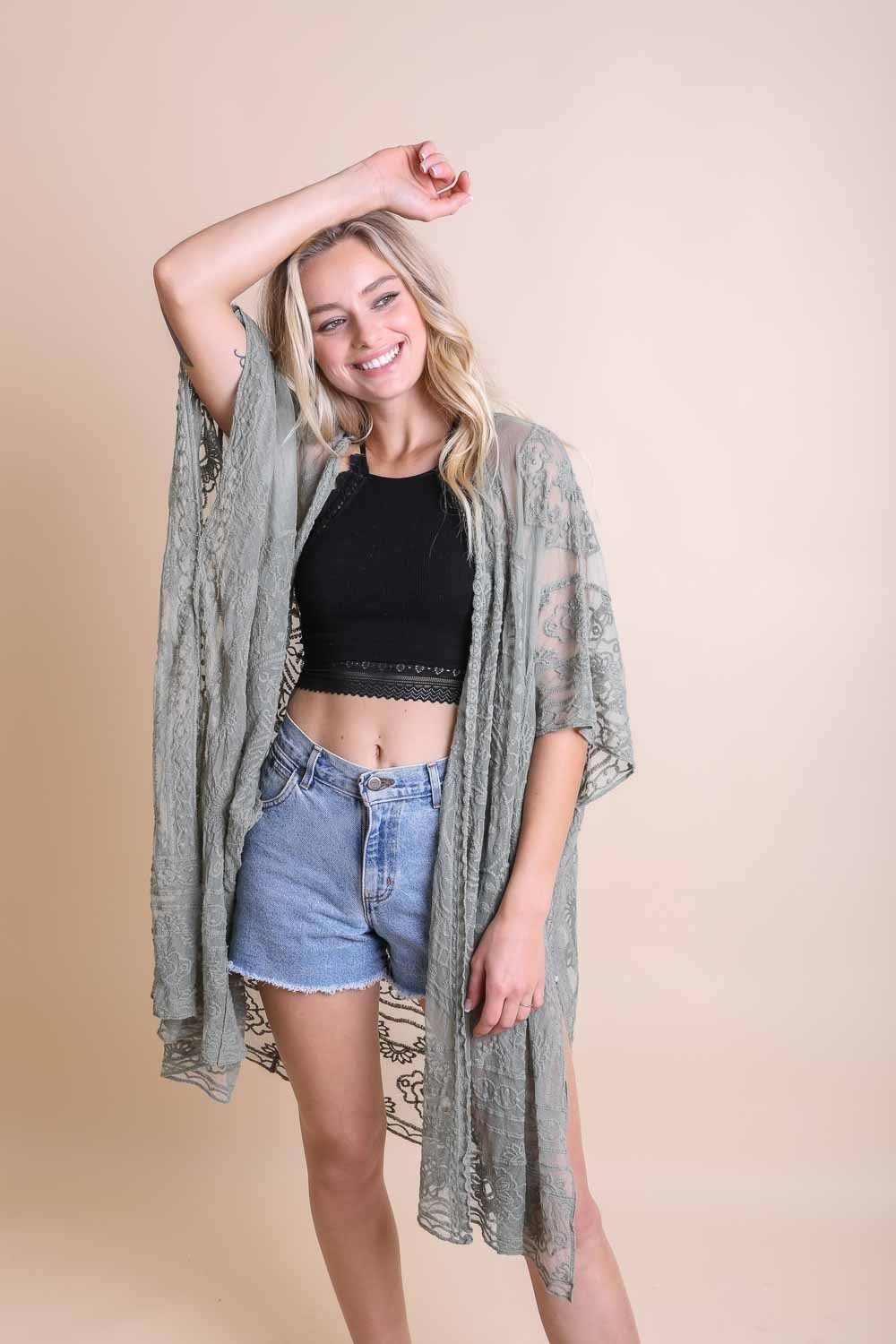 Floral Mandala Mesh Kimono Ponchos