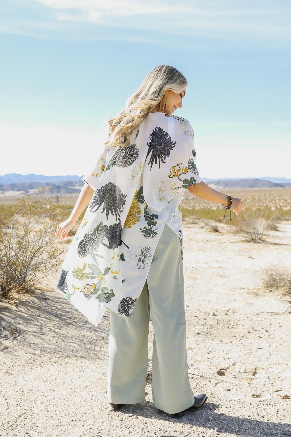 Floral Motif Combo Kimono White