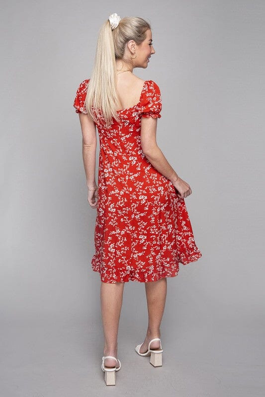 Floral Sweetheart Neck Dress Nuvi Apparel red S 