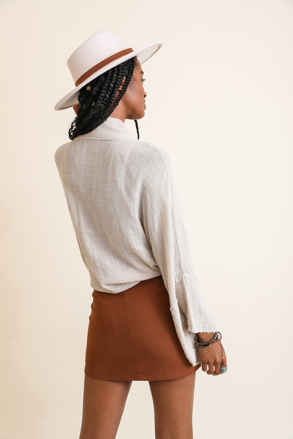 Flounce Sleeve Kimono Wrap Ecru