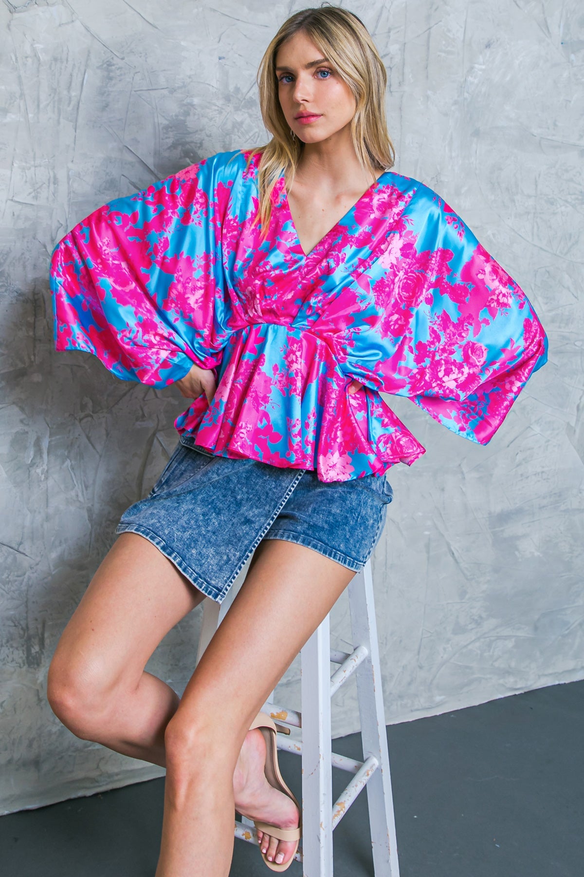 Here We Go Again Blue Woven Top