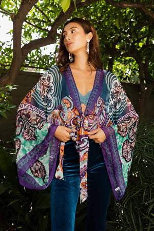 Free Spirit Boho Tie Front Wrap w/ Armholes Kimono Leto Collection 