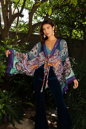 Free Spirit Boho Tie Front Wrap w/ Armholes Kimono One Size