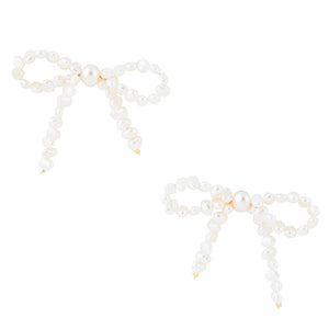 Freshwater White Pearl Bow Post Earrings