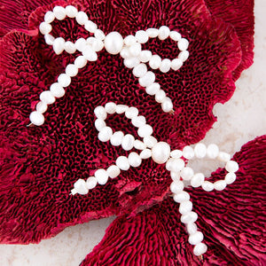 Freshwater White Pearl Bow Post Earrings