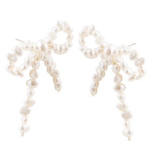 Freshwater White Pearl Bow Post Earrings
