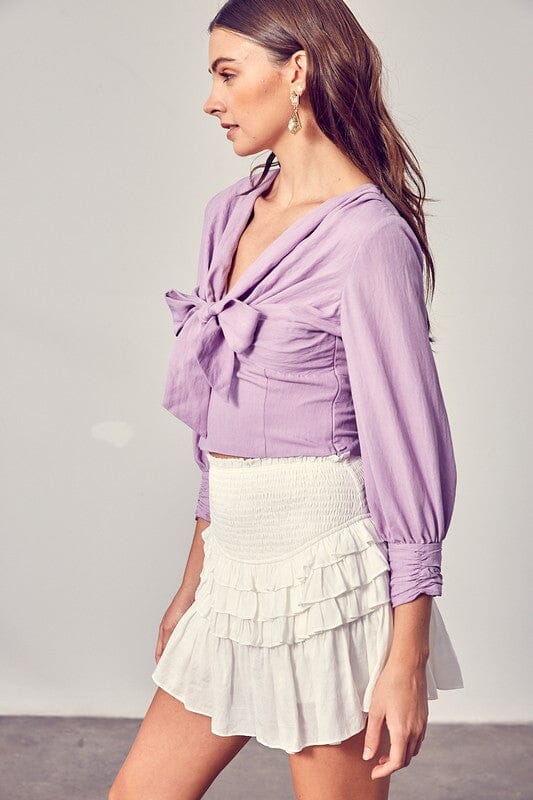 FRONT TIE LONG SLEEVE TOP Do + Be Collection LAVENDER S 