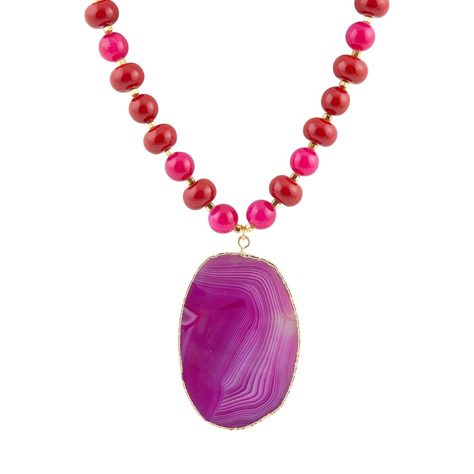 Fuchsia Sunset Purple Agate Pendant Necklace