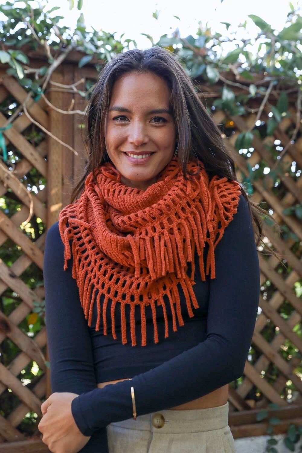 Fuzzy Chenille Tassel Infinity Scarf Scarves Leto Collection Rust 