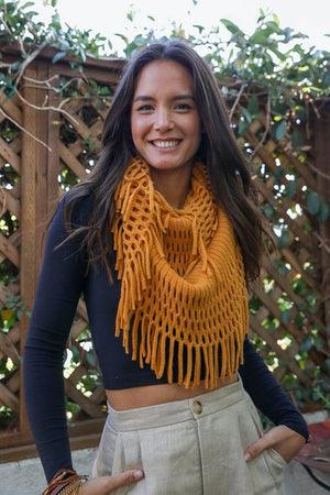 Fuzzy Chenille Tassel Infinity Scarf Scarves Leto Collection Mustard 