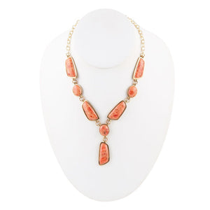 Genuine Orange Sponge Coral Golden Abstract Statement Necklace