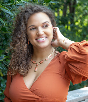 Genuine Orange Sponge Coral Golden Abstract Statement Necklace